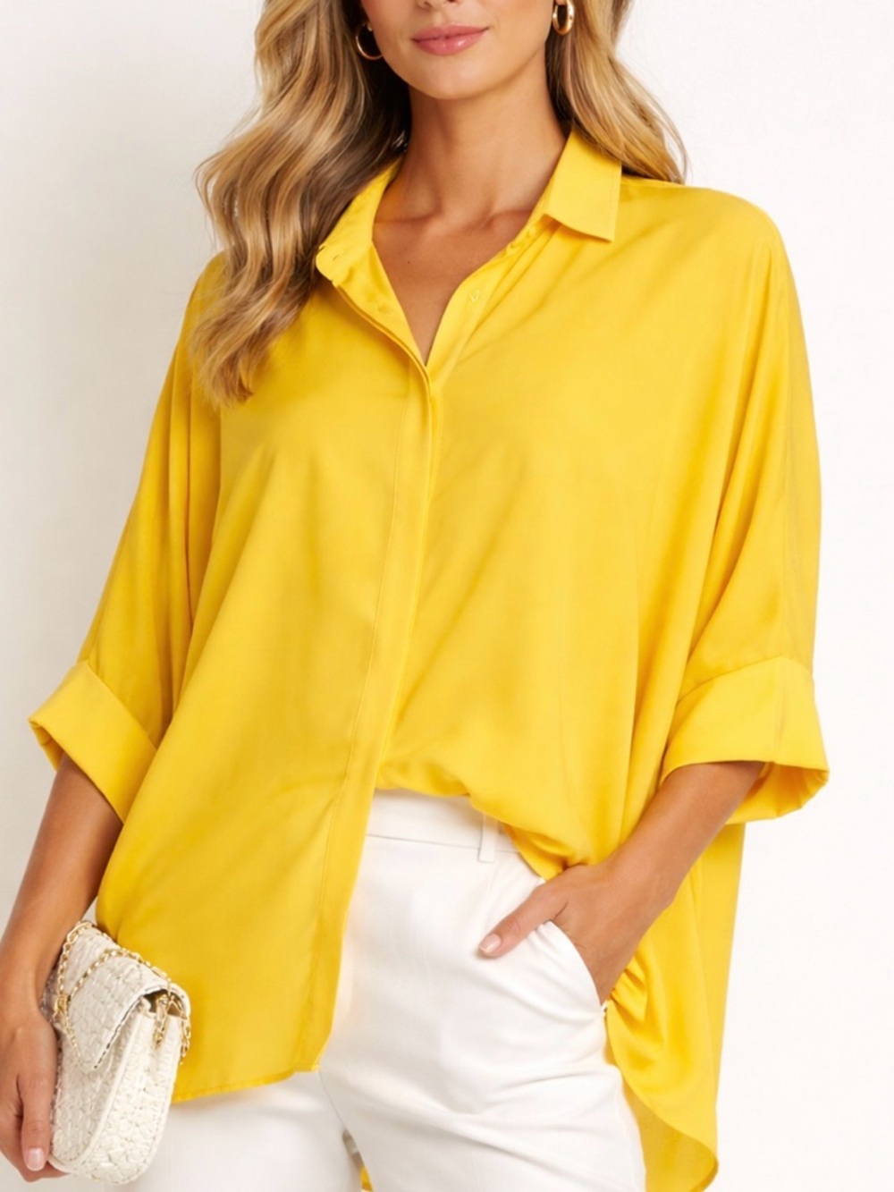 Trina Turk Bright Yellow Button-Down Relaxed Shirt